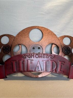 Vintage-Inspired Home Theatre Rustic Metal Wall Decor Banner Red Copper colors
